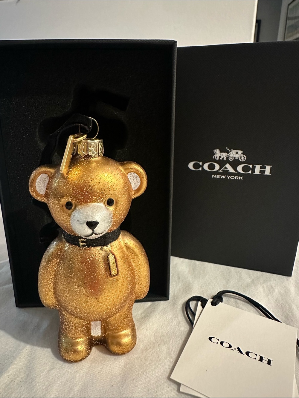 Coach Gold Glitter Bear Ornament
